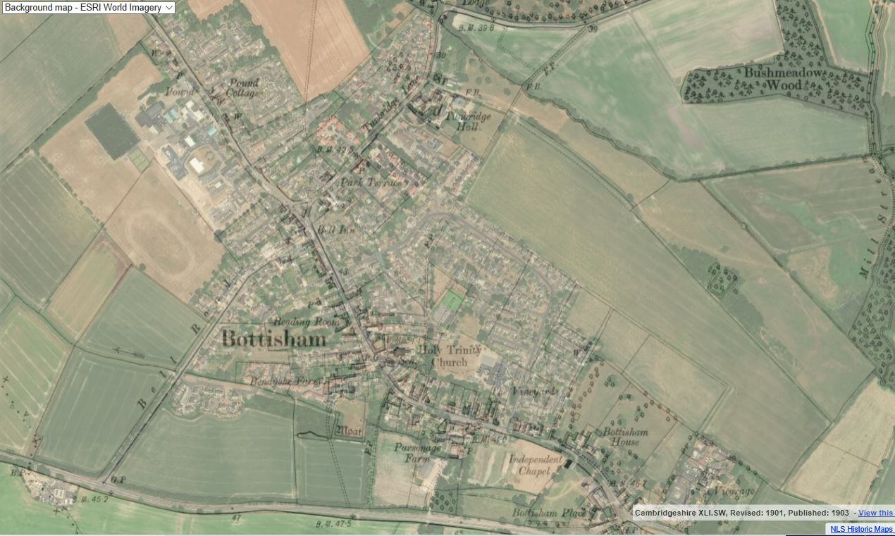 Bottisham map 1890 to 2019 overlay